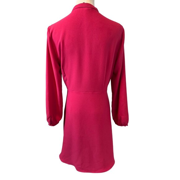 NWOT ZARA M Vintage-Inspired Fuchsia Dress Button Front & Long Sleeves - Picture 9 of 13